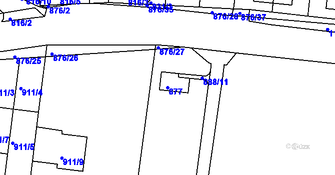 Parcela st. 877 v KÚ Bohunice, Katastrální mapa