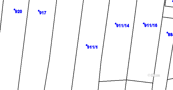 Parcela st. 911/1 v KÚ Bohunice, Katastrální mapa