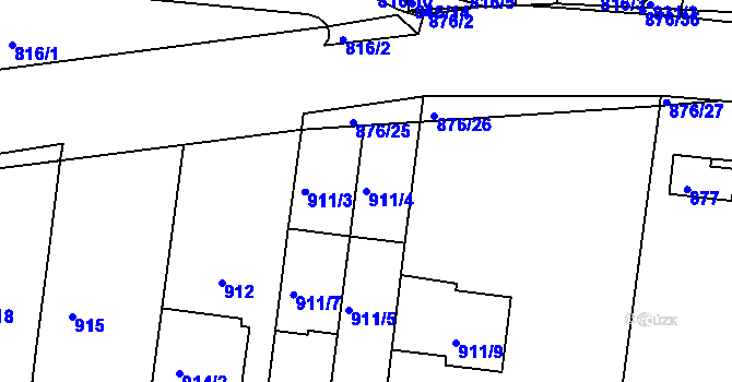 Parcela st. 911/4 v KÚ Bohunice, Katastrální mapa
