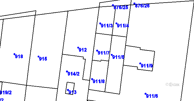 Parcela st. 911/7 v KÚ Bohunice, Katastrální mapa
