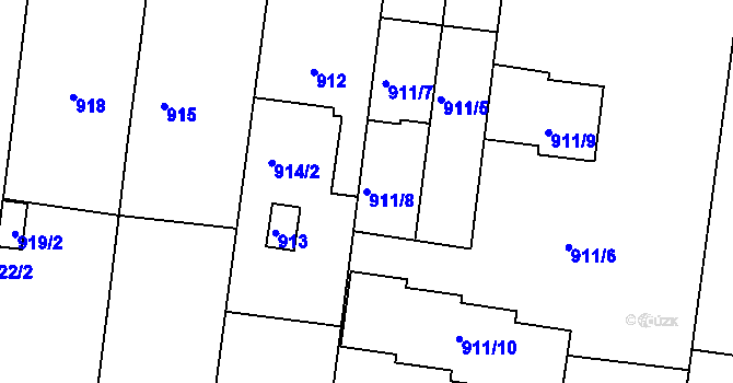 Parcela st. 911/8 v KÚ Bohunice, Katastrální mapa