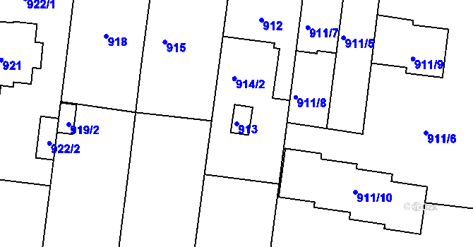 Parcela st. 913 v KÚ Bohunice, Katastrální mapa