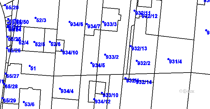 Parcela st. 933/2 v KÚ Bohunice, Katastrální mapa