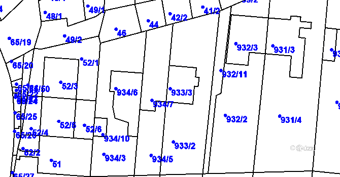 Parcela st. 933/3 v KÚ Bohunice, Katastrální mapa