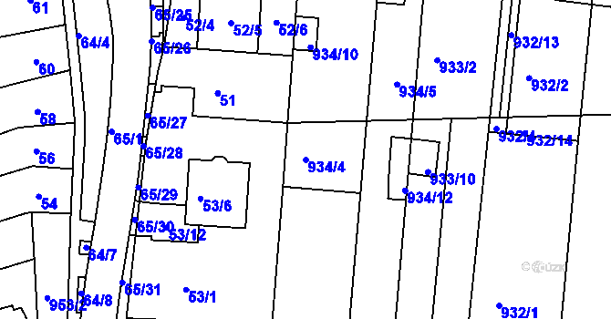 Parcela st. 934/4 v KÚ Bohunice, Katastrální mapa