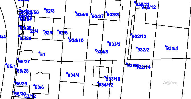Parcela st. 934/5 v KÚ Bohunice, Katastrální mapa
