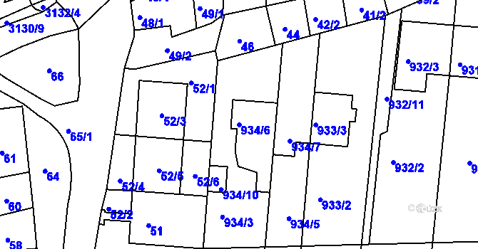 Parcela st. 934/6 v KÚ Bohunice, Katastrální mapa