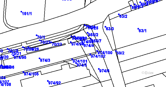 Parcela st. 974/4 v KÚ Bohunice, Katastrální mapa