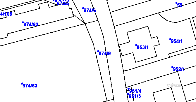 Parcela st. 974/9 v KÚ Bohunice, Katastrální mapa