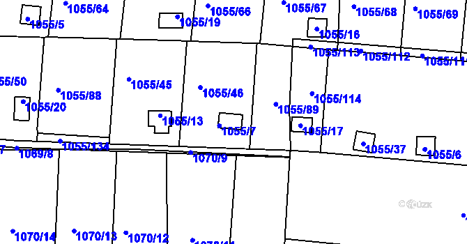 Parcela st. 1055/7 v KÚ Bohunice, Katastrální mapa