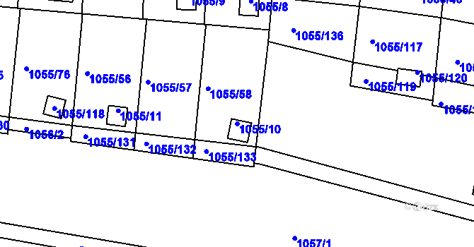 Parcela st. 1055/10 v KÚ Bohunice, Katastrální mapa