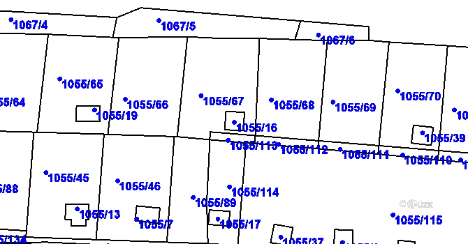 Parcela st. 1055/16 v KÚ Bohunice, Katastrální mapa