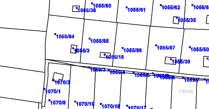Parcela st. 1055/18 v KÚ Bohunice, Katastrální mapa