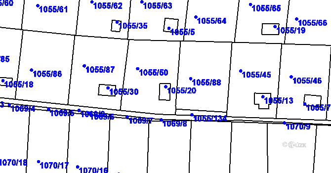 Parcela st. 1055/20 v KÚ Bohunice, Katastrální mapa