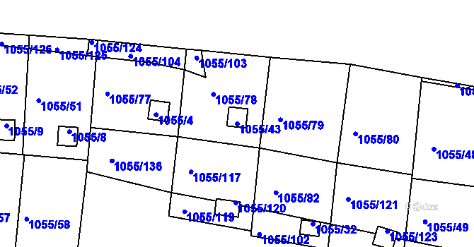 Parcela st. 1055/43 v KÚ Bohunice, Katastrální mapa