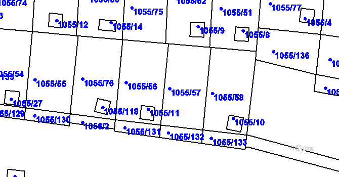 Parcela st. 1055/57 v KÚ Bohunice, Katastrální mapa