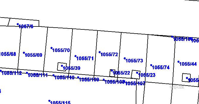 Parcela st. 1055/72 v KÚ Bohunice, Katastrální mapa