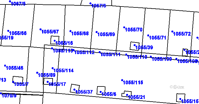 Parcela st. 1055/111 v KÚ Bohunice, Katastrální mapa