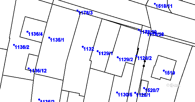 Parcela st. 1129/1 v KÚ Bohunice, Katastrální mapa