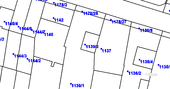Parcela st. 1139/3 v KÚ Bohunice, Katastrální mapa