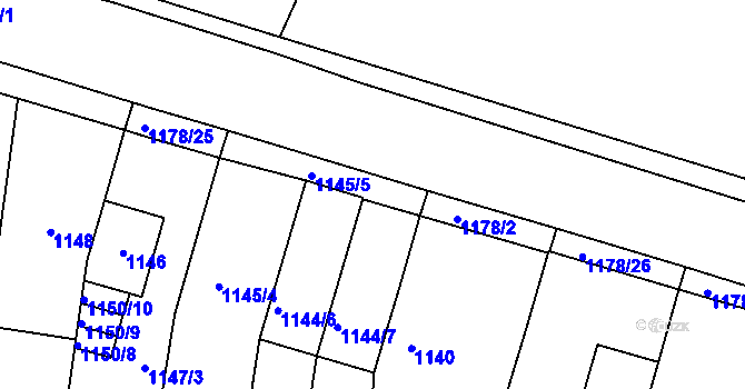Parcela st. 1144/9 v KÚ Bohunice, Katastrální mapa