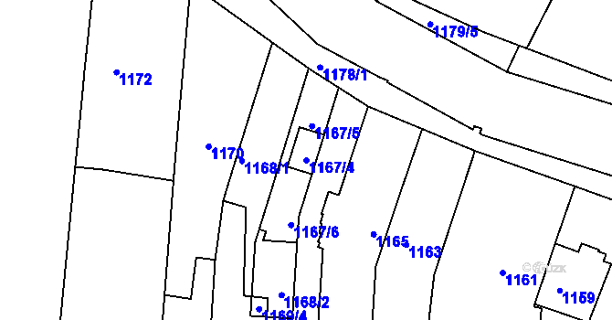 Parcela st. 1167/4 v KÚ Bohunice, Katastrální mapa