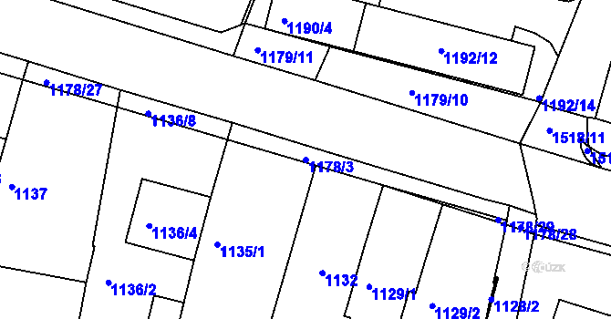 Parcela st. 1178/3 v KÚ Bohunice, Katastrální mapa