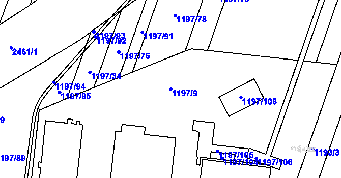 Parcela st. 1197/9 v KÚ Bohunice, Katastrální mapa