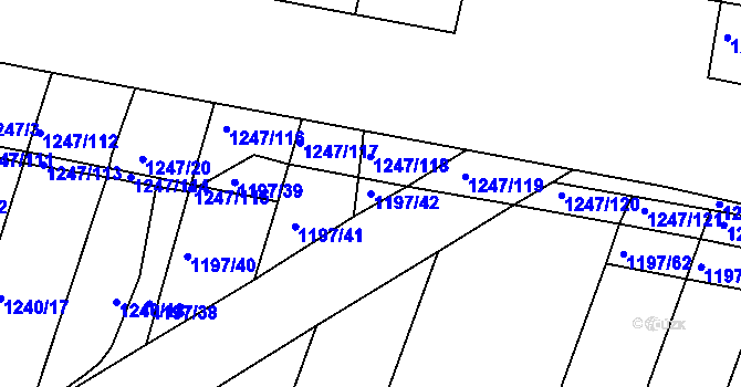 Parcela st. 1197/42 v KÚ Bohunice, Katastrální mapa