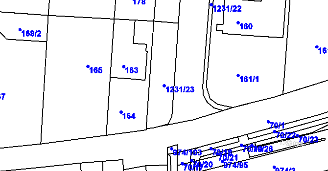 Parcela st. 1231/23 v KÚ Bohunice, Katastrální mapa