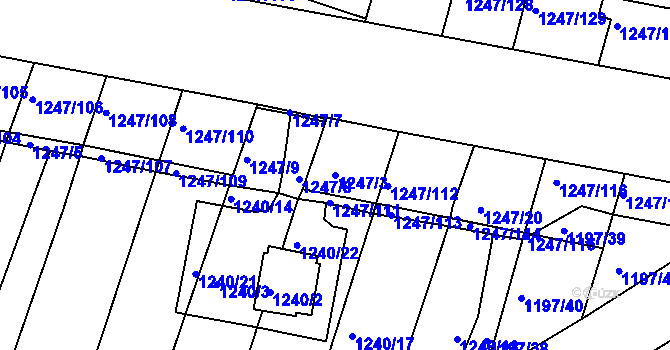 Parcela st. 1247/3 v KÚ Bohunice, Katastrální mapa