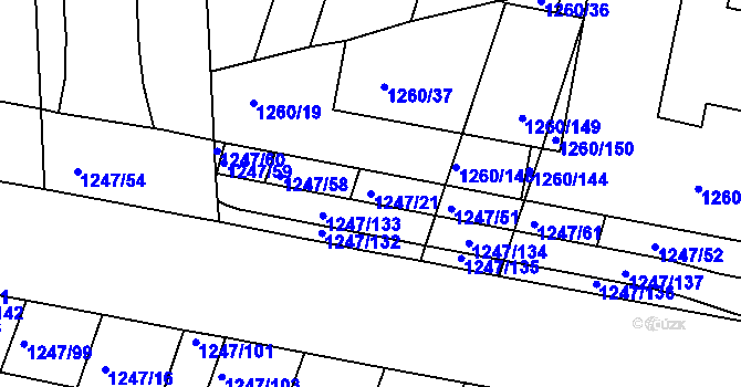 Parcela st. 1247/21 v KÚ Bohunice, Katastrální mapa