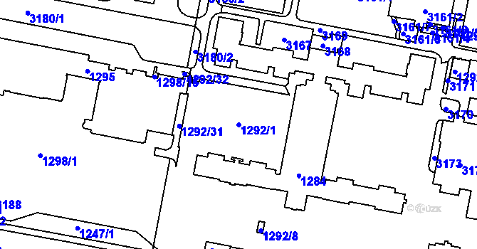 Parcela st. 1292/1 v KÚ Bohunice, Katastrální mapa