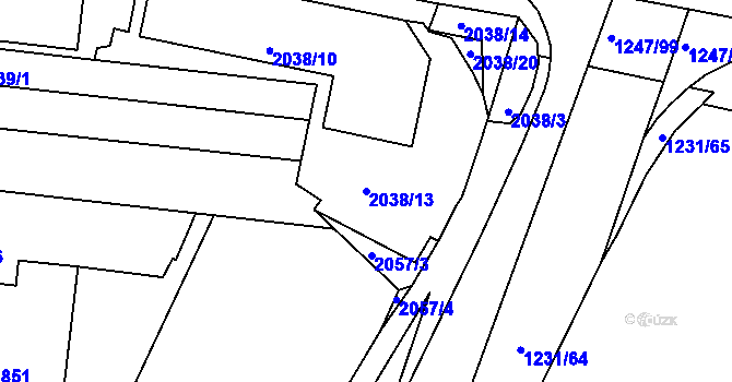Parcela st. 2038/13 v KÚ Bohunice, Katastrální mapa