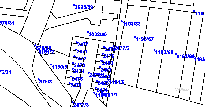 Parcela st. 2479 v KÚ Bohunice, Katastrální mapa