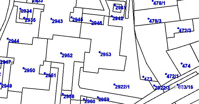 Parcela st. 2953 v KÚ Bohunice, Katastrální mapa