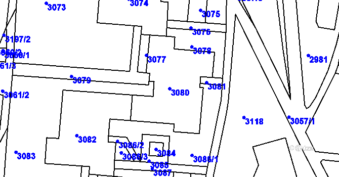 Parcela st. 3080 v KÚ Bohunice, Katastrální mapa