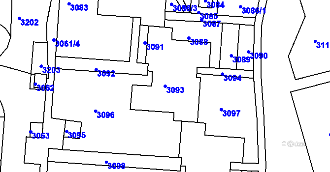 Parcela st. 3093 v KÚ Bohunice, Katastrální mapa