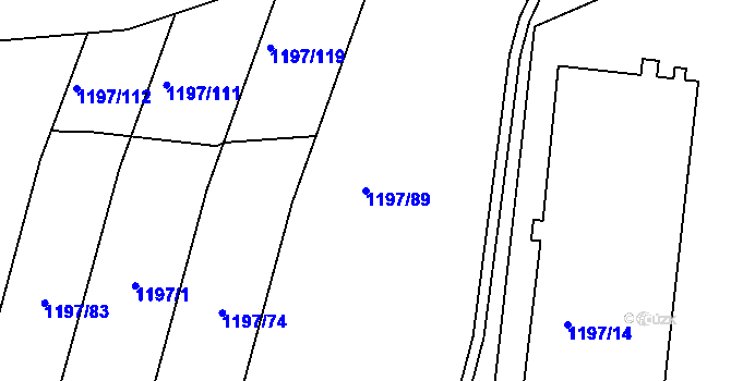 Parcela st. 1197/89 v KÚ Bohunice, Katastrální mapa