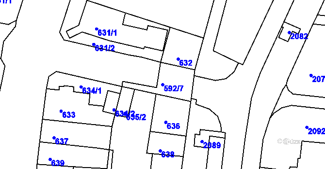 Parcela st. 592/7 v KÚ Bohunice, Katastrální mapa