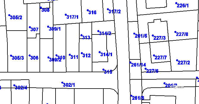 Parcela st. 314/1 v KÚ Bohunice, Katastrální mapa