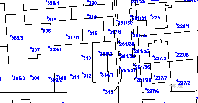 Parcela st. 314/2 v KÚ Bohunice, Katastrální mapa