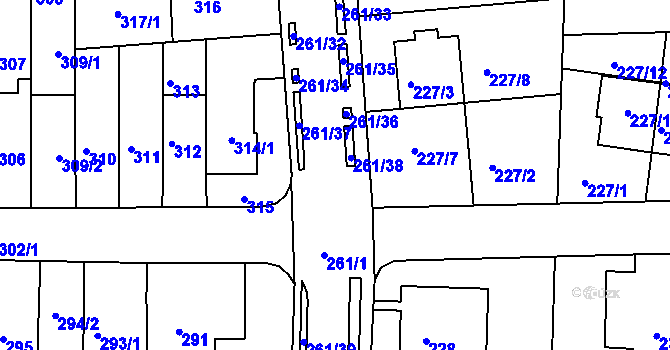 Parcela st. 261/14 v KÚ Bohunice, Katastrální mapa