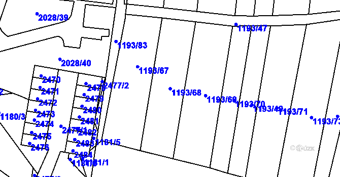 Parcela st. 1193/68 v KÚ Bohunice, Katastrální mapa
