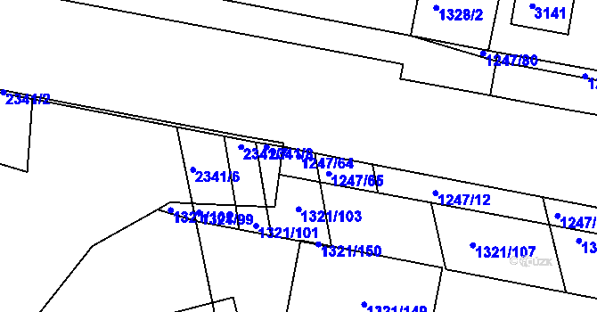 Parcela st. 1247/64 v KÚ Bohunice, Katastrální mapa