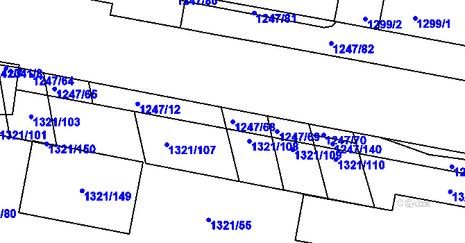Parcela st. 1247/68 v KÚ Bohunice, Katastrální mapa