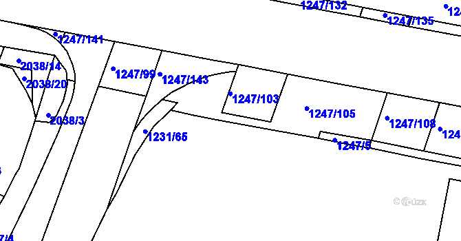 Parcela st. 1247/102 v KÚ Bohunice, Katastrální mapa