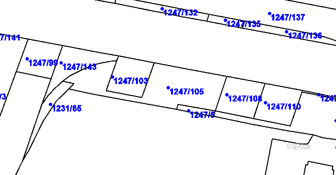 Parcela st. 1247/105 v KÚ Bohunice, Katastrální mapa