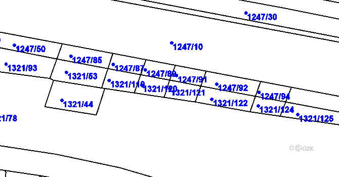 Parcela st. 1321/121 v KÚ Bohunice, Katastrální mapa