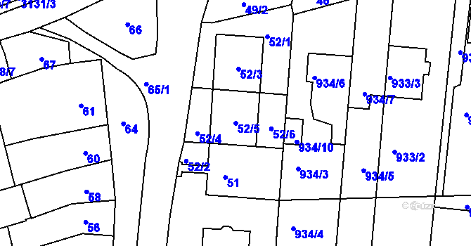 Parcela st. 52/5 v KÚ Bohunice, Katastrální mapa